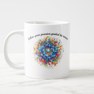 Taza De Café Gigante Ramillete floral azul de acuarela vibrante