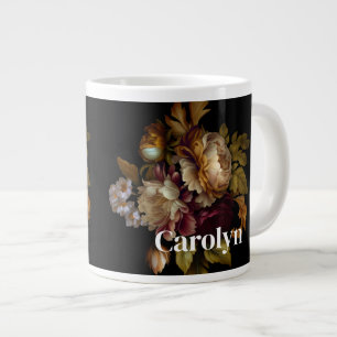 Taza De Café Gigante Ramo Floral Oscuro Clásico con Nombre