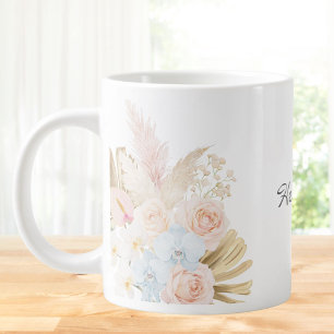Taza De Café Gigante Ramo Floral Tropical Bonito Con Monograma