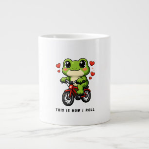 Taza De Café Gigante Rana Ciclista Adorable   Arte de Rana Kawaii en Bi