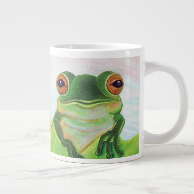 Taza De Café Gigante Rana verde relajándose en el estanque (Derecha)