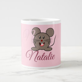 Taza De Café Gigante Ratón sonriente - en rosa Pastel monogramado