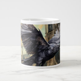Taza De Café Gigante Raven volador y catedral gótica medieval