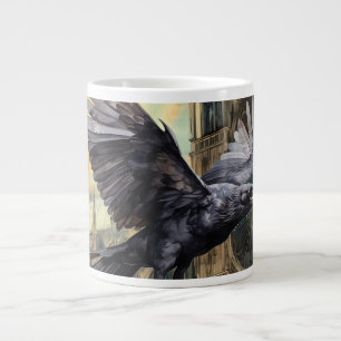 Taza De Café Gigante Raven volador y catedral gótica medieval