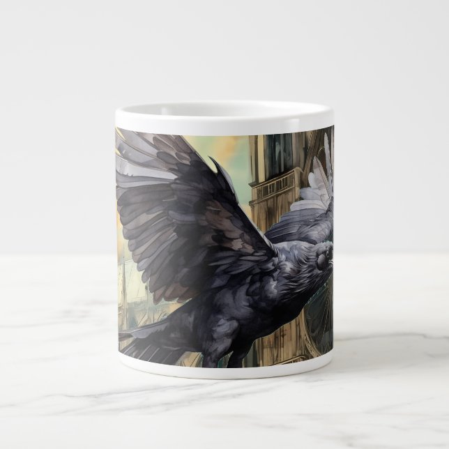 Taza De Café Gigante Raven volador y catedral gótica medieval (Frente)