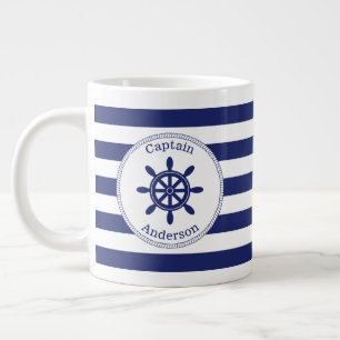 Taza De Café Gigante Raya azul de Wheel de capitán náutico con