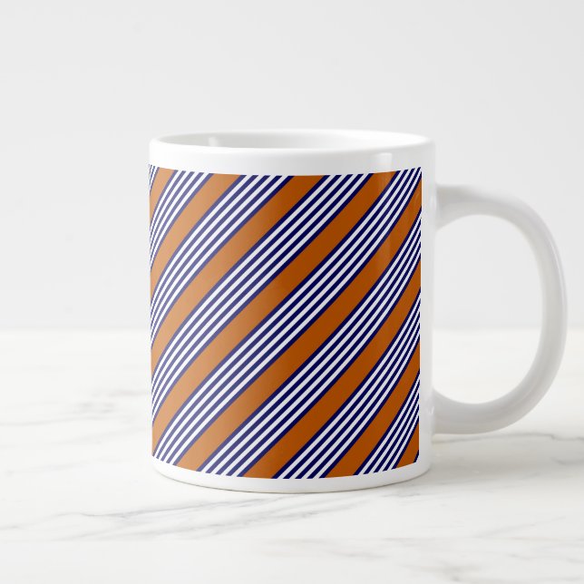 Taza De Café Gigante Rayas azul y blanca de la marina con naranja quema (Derecha)