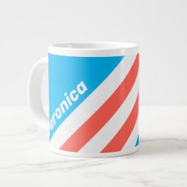 Taza De Café Gigante Rayas Azules Celestes Retro con Nombre