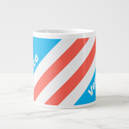 Taza De Café Gigante Rayas Azules Celestes Retro con Nombre