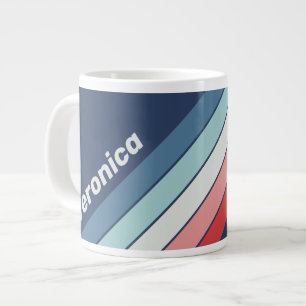 Taza De Café Gigante Rayas Azules Náuticas Vintage con Nombre