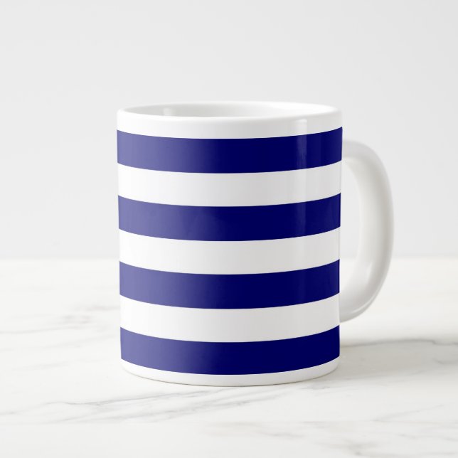 Taza De Café Gigante Rayas azules y blancas náuticas (Derecha)