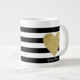 Taza De Café Gigante Rayas blancas y negras con corazón de Relieve meta