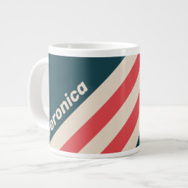 Taza De Café Gigante Rayas con Nombre de Vibe de Teal Retro