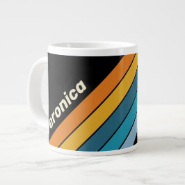Taza De Café Gigante Rayas de Arcoíris Negro con Nombre