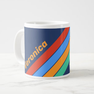 Taza De Café Gigante Rayas de arcoíris retro de la vieja escuela con no