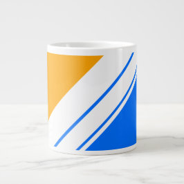 Taza De Café Gigante Rayas de Carreras blanca amarillo azul brillante