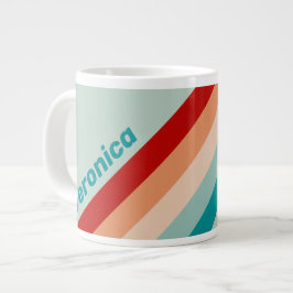 Taza De Café Gigante Rayas de Cristal Marino Pálido con Nombre