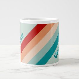 Taza De Café Gigante Rayas de Cristal Marino Pálido con Nombre