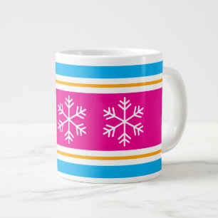 Taza De Café Gigante Rayas de naranja rosa brillante blanco azul copos 