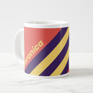 Taza De Café Gigante Rayas de puesta de sol de surf retro con nombre