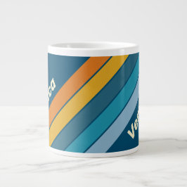Taza De Café Gigante Rayas de Sol Azul con Nombre