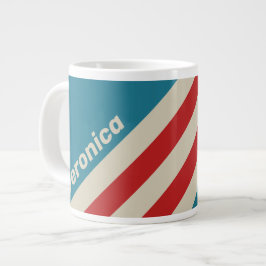 Taza De Café Gigante Rayas de Surf Retro Aqua con Nombre