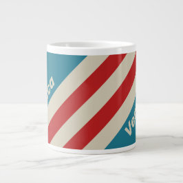Taza De Café Gigante Rayas de Surf Retro Aqua con Nombre