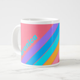Taza De Café Gigante Rayas del amanecer neón de los 80 con nombre