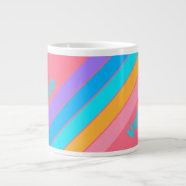 Taza De Café Gigante Rayas del amanecer neón de los 80 con nombre