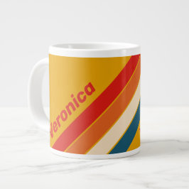 Taza De Café Gigante Rayas Mostaza Retro con Nombre