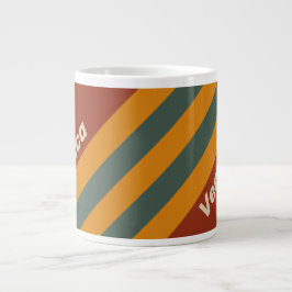 Taza De Café Gigante Rayas Naranjas Retro con Nombre