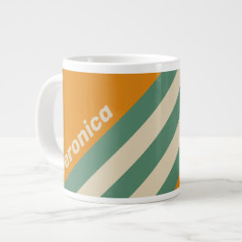 Taza De Café Gigante Rayas Naranjas Retro con Nombre