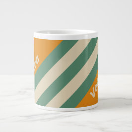 Taza De Café Gigante Rayas Naranjas Retro con Nombre