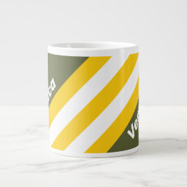 Taza De Café Gigante Rayas Nostálgicas de Miel Verde con Nombre