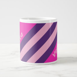 Taza De Café Gigante Rayas Retro de Cielo Rosa con Nombre