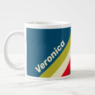 Taza De Café Gigante Rayas Retro de Rugby con Nombre