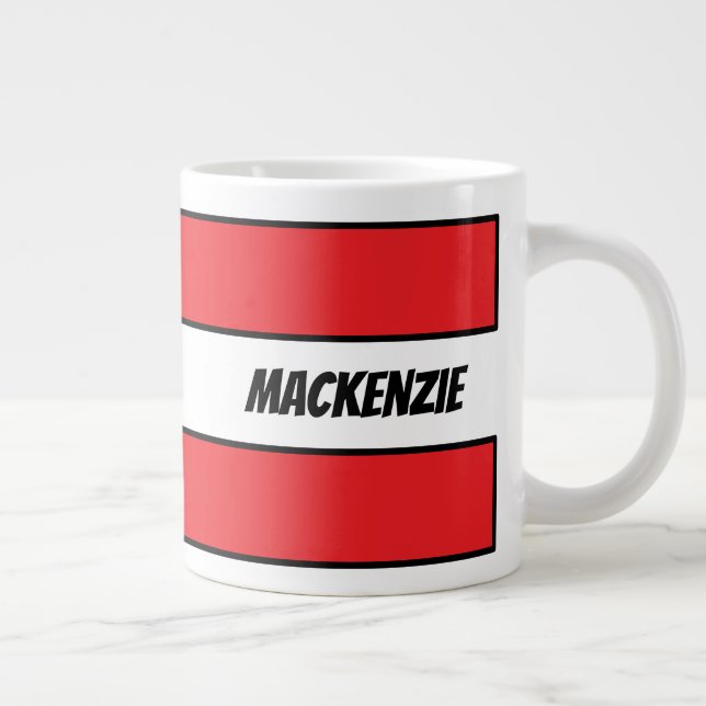 Taza De Café Gigante Rayas rojas añade tu nombre (Derecha)