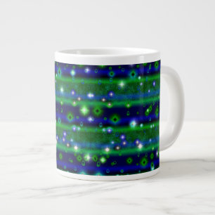Taza De Café Gigante Rayas verdes azules con estrellas y gotas de lluvi