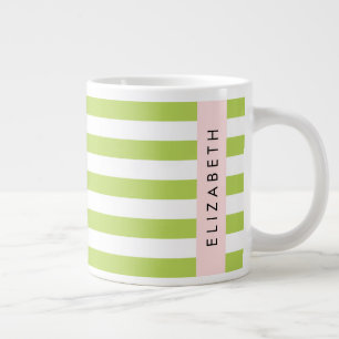 Taza De Café Gigante Rayas verdes, líneas, patrón rayado, nombre
