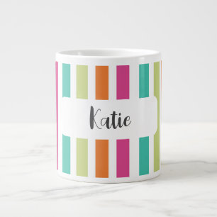 Taza De Café Gigante Rayas verticales arcoiris coloreadas retro multico