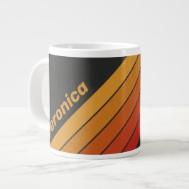 Taza De Café Gigante Rayas Vintage Atardecer de Medianoche con Nombre