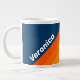 Taza De Café Gigante Rayas Vintage Azules con Nombre
