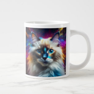 Taza De Café Gigante Raza de gato Ragdoll fondo explosión de color