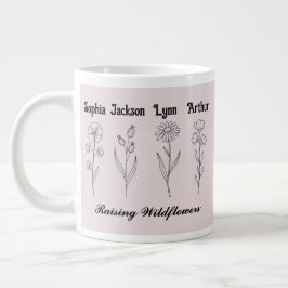 Taza De Café Gigante Recuerdo Minimalista de Nombre de Niño con Flor Si
