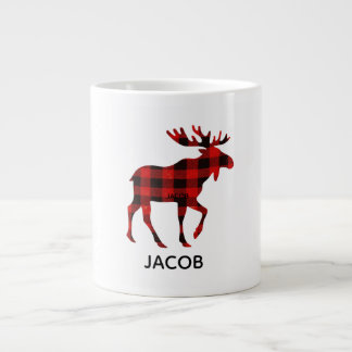 Taza De Café Gigante Red Buffalo Plaid Reindeer Christmas Monogram