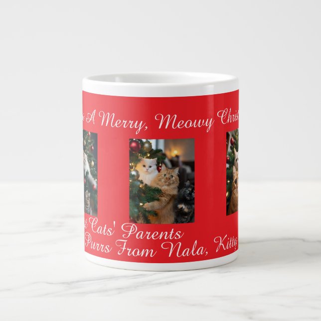 Taza De Café Gigante Red Cats Christmas, Image And Text, Customize,  (Frente)