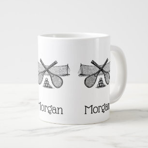 Taza De Café Gigante Red de tenis vintage deportivo, raquetas cruzadas,