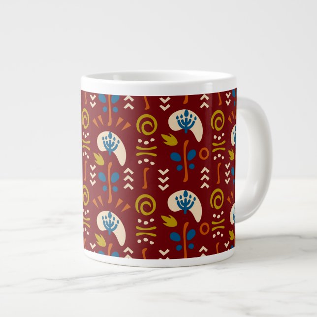 Taza De Café Gigante Red Ethnic Summer Boho Floral Pattern (Derecha)