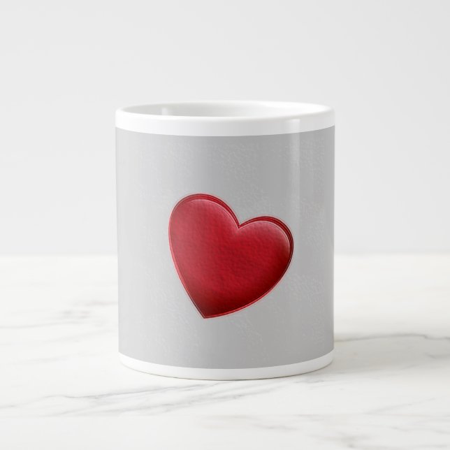 Taza De Café Gigante Red Heart Gray Trendy Love Boda (Frente)