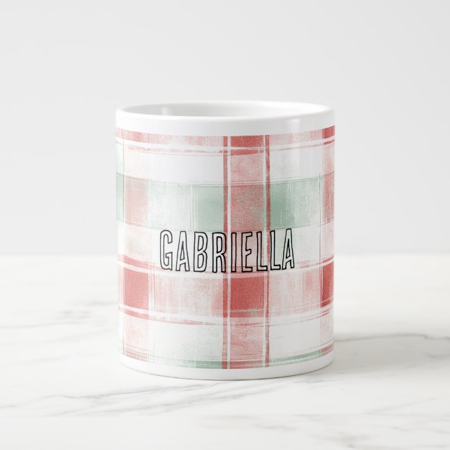 Taza De Café Gigante Red Mint Peppermint Mocha Plaid Stripes Christmas (Frente)